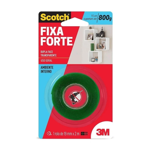 Fita Dupla Face 3m Scotch Fixa Forte Transparente 19mm x 2 Metros