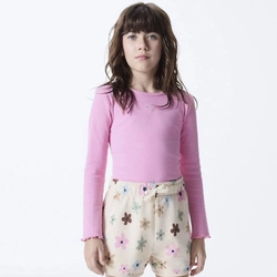 Blusinha Manga Longa Bordada Coração Rosa Hering - Feminina