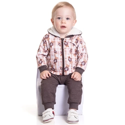 Conjunto Moletom Jaqueta com Capuz Ursinhos Bege Randa Mundu - Masculino