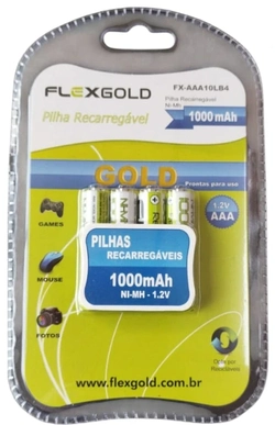 Pilha Recarregável AAA Flex 1000mah (palito) com 4 unidades.