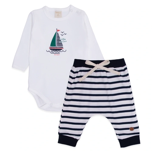 Conjunto Body Manga Longa e Calça Listrada Suedine Masculino – Navy