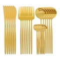 Conjunto de 24 Peças de Facas e Garfos Dourado Grillrelax