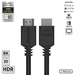 Cabo HDMI Ultra 2.1 28AWG 8K Puro Cobre Pcyes 2 Metros - PHM8K-2
