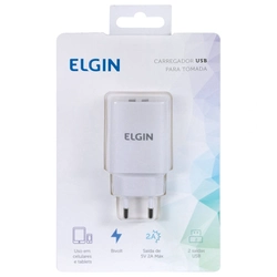 Carregador de Tomada Elgin Com 2 Saídas USB 5V 2.1A Bivolt - 27597