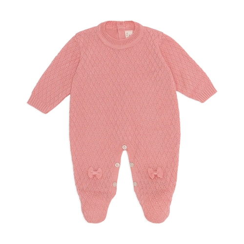 Macacão Manga Longa Tricot Lacinho Rosa - Mini & Co