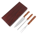 Kit Churrasco 4 Peças Aço Inox e Caixa de Madeira Garfo Faca e Amolador Grillrelax