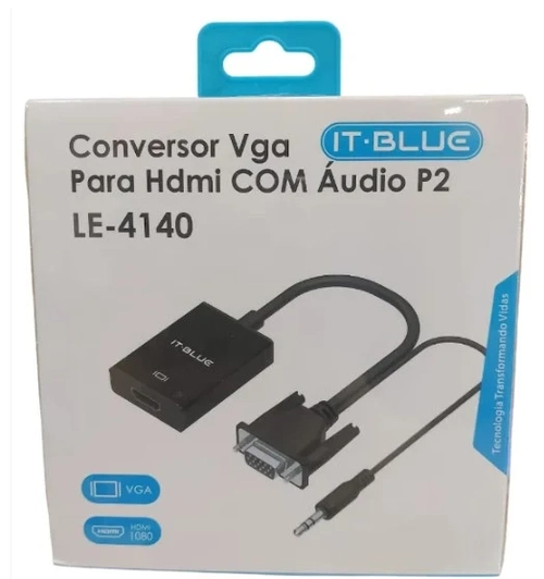 Adaptador Conversor Vga macho x HDMI fêmea c/ audio P2 Le-4140 - IT-BLUE
