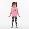 Conjunto Camiseta Manga Curta e Legging Malwee Pretty Cat Feminino - Rosa Neon