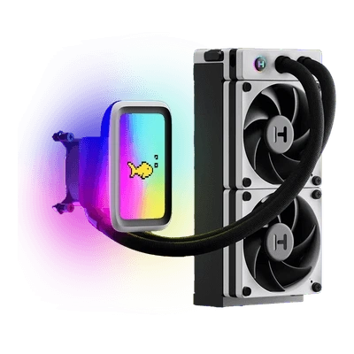 Water cooler Hyte Thicc Q60, c/ LCD 5, ARGB, 240mm, 2x120mm, Black/White - FAN-HYTE-Q60-BW