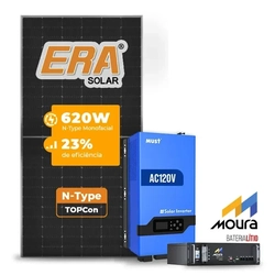 Gerador Off Grid 2,48kWp - ERA SOLAR 620Wp - MUST LHP 5kW 120V - Bateria 4,8kWh Moura