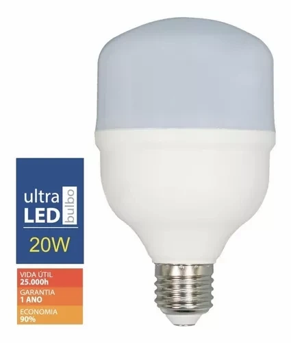 Lâmpada Led Bulbo 20w Branco Frio 6500k Bivolt Alta Potência