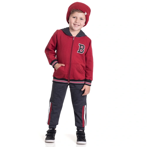 Conjunto Moletom Jaqueta com Capuz Vermelho Randa Mundu - Masculino