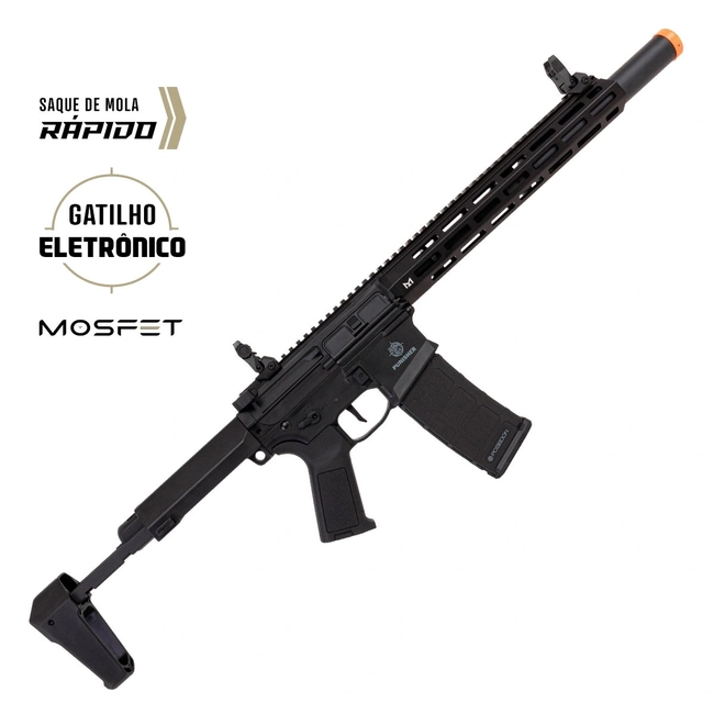 Rifle de Airsoft AEG M4 PDW Punisher 5 Silence AEG Black Gatilho Eletrônico - Preto (Poseidon)