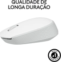 Mouse Óptico Logitech M170, Sem Fio, DPI 1.000, 3 Botões, Branco - 910-004940