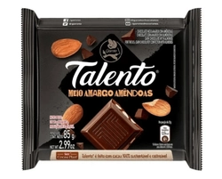 Barra De Chocolate Meio Amargo Amêndoas Talento 85g