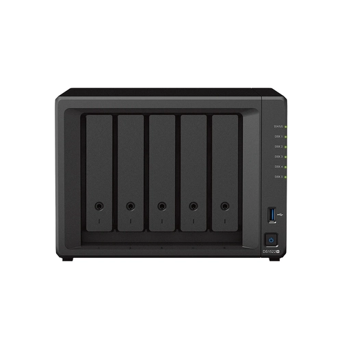 Servidor NAS Synology DiskStation DS1522+ Com 5 Baias Expansível a 15 Baias, 2 Slots SSD M.2 NVMe (Sem Disco)