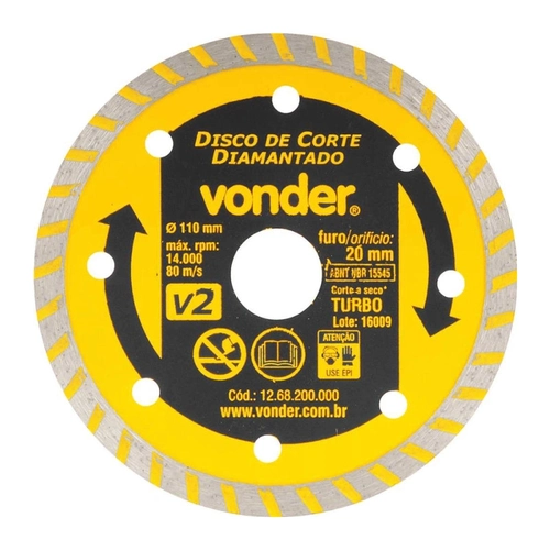 Disco Diamantado Vonder 110mm V2 Furo 20