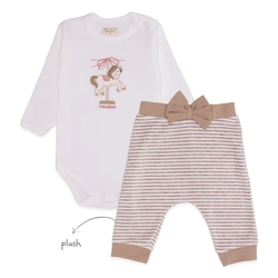 Conjunto Body Manga Longa Bordado e Calça Plush Feminino - Brinquedos Femininos