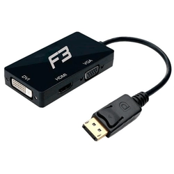 Cabo Conversor DISPLAYPORT Para HDMI x VGA x DVI F3 - JC-DP3IN1