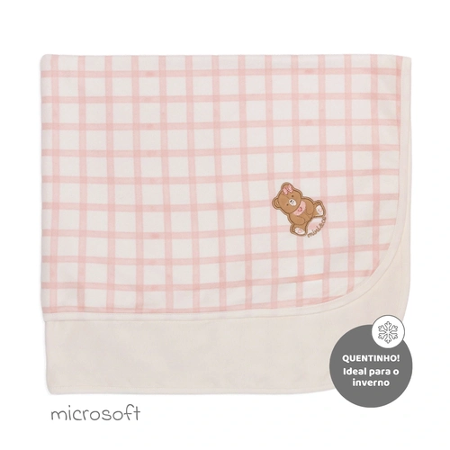 Cobertor Com Forro Microsoft e Malha Feminino - Ursinha e Cavalinho