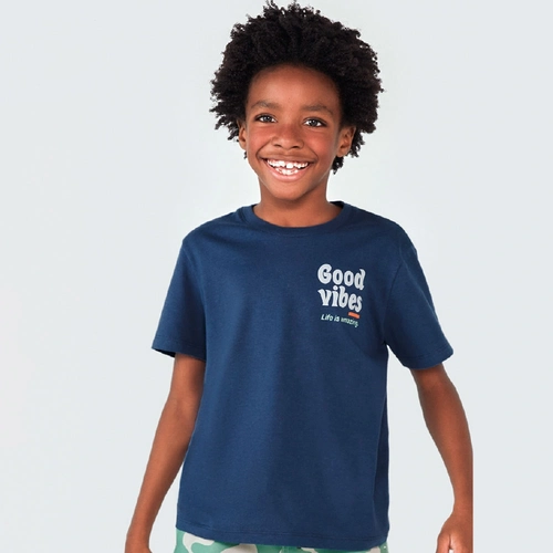 Camiseta Manga Curta Azul Good Vibes Hering - Masculino