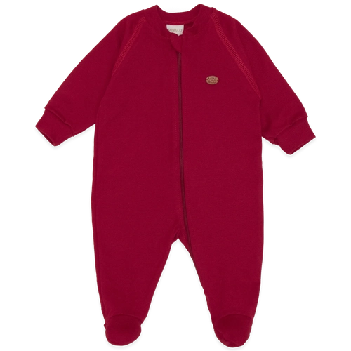 Macacão Manga Longa Zíper Suedine - Vermelho