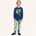 Conjunto Pijama Malha Manga Longa Estampado Game On Dino Azul Fakini – Masculino
