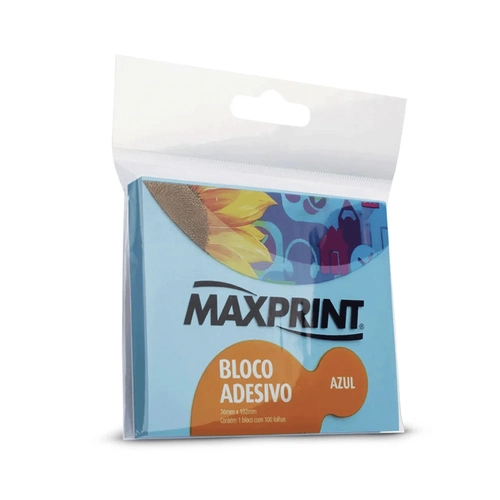 Bloco Adesivo 76X102mm Azul Neon Maxprint