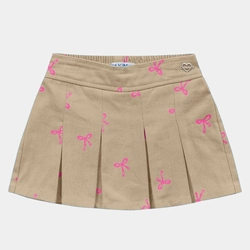 Short Saia Sarja Estampado Com Lacinhos Fakini Feminino