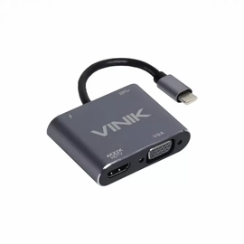 Adaptador Type c 4-em-1 para Hdmi Vga Pd e Usb 3.0 Vinik - At41vn