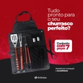 Kit Churrasco Completo 7 Peças Avental Espátula  Pegador Luva Saleiro Garfo Aço Inox Grillrelax