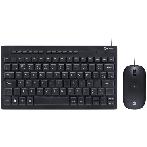 Kit Mini Teclado e Mouse Usb Corp Flat - Teclas Chocolate - Mouse 1200dpi Cabo 1.8m Preto - Vinik - Dc120