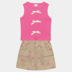 Conjunto Regata e Short Saia Com laços Fakini Feminino