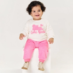Conjunto Blusa e Calça em Pelinho Cute Bear Marfim Tileesul - Feminino
