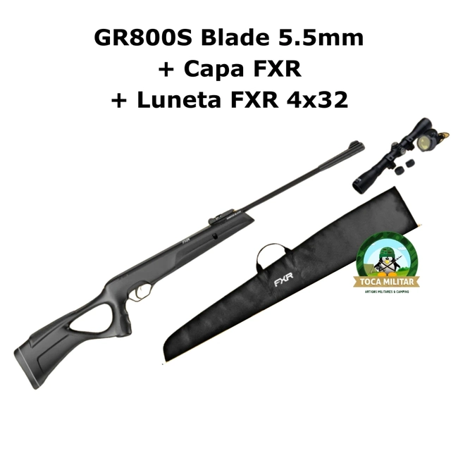 Kit Carabina Blade GR800S 5,5mm Gás Ram (Artemis) + Capa FXR + Luneta FXR 4x32