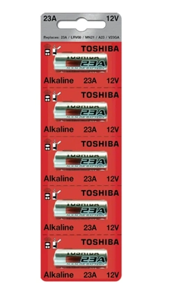 Bateria Alcalina 23A - Toshiba 12V. cartela com 5 unidades.