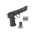 (Kit) Pistola de Airgun Gás Green Gás 92 A1 AG Slide Metal BK GBB 4,5mm + 5 Cilindros de Co2 + 300 Esferas - QGK