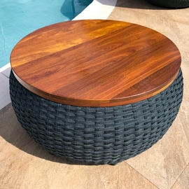 Mesa de Centro  80cm  em Corda Náutica Com Tampo Cumaru Hibisco