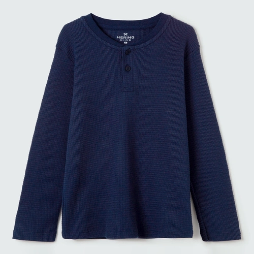 Camiseta Manga Longa Gola Ribana Marinho Hering - Masculino