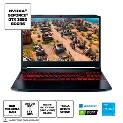 NOTEBOOK ACER NITRO 17,3 FHD AN517-54-55T5/ I5-11400H/ 8GB/ 512GB SSD/ WIN 11 HOME/ GTX 1650 4GB