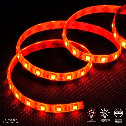 Fita de Led Vx Gaming Vermelho Com Conexão Molex 60 Pontos de Led 1 Metro - Lvm1