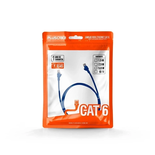 Patch Cord Cabo de Rede Cat6 2.5m Pluscable Azul - Eth6u25bl