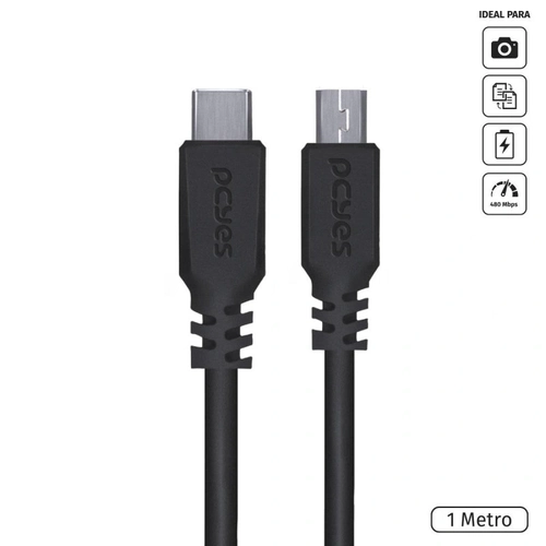 Cabo Usb Tipo c para Mini Usb b 2.0 para Type c Tipo c 1 Metro Preto - Pucmbp-1