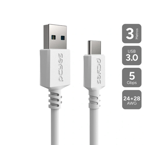 Cabo Usb a 3.0 Macho P/ Usb Tipo-c - Branco - 3 Metros Pcyes - Pucap3-3b