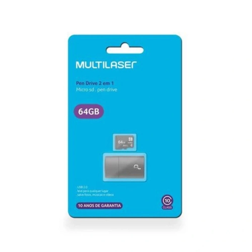 Cartao de Memoria Classe 10 64gb + Leitor Usb Preto Multilaser