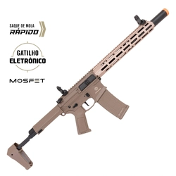 Rifle de Airsoft AEG M4 PDW Punisher 5 Silence  AEG Tan Gatinho Eletrônico (Poseidon)