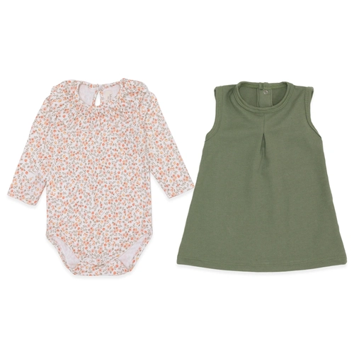 Conjunto Body Manga Longa e Vestido Suedine e Tricot Feminino - Bosque