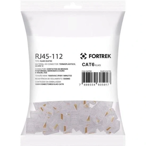 Conector Macho Cat6 Rj45 112 Fortrek Fk 140e - Blister com 100