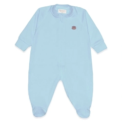 Macacão Manga Longa Zíper Suedine Azul