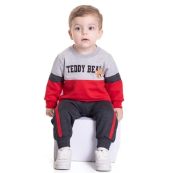 Conjunto Moletom Teddy Bear Vermelho e Mescla Randa Mundu - Masculino